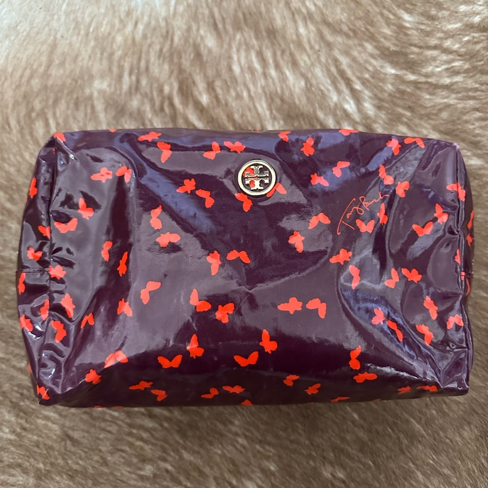 Tory Burch Burgundy Cosmetic Bag with Red Accents